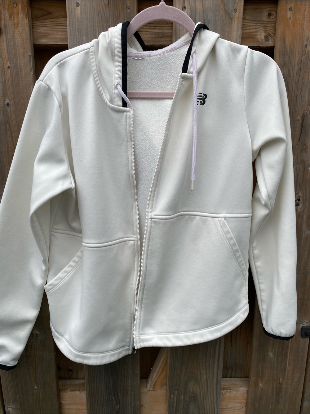 New Balance Cream White Kids' Hooded Zip Jacket with Black Accents